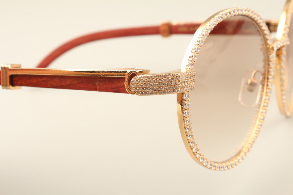 Custom Carti Aviator Buffs – Brown Tint Lens | Wood Arms with Gold/Silver Frame & Full Crystal Detailing