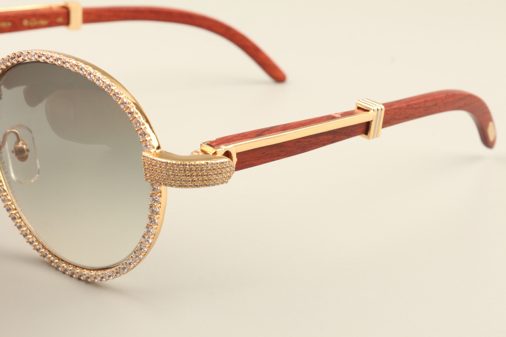 Custom Carti Aviator Buffs – Black Tint Lens | Wood Arms with Gold/Silver Frame & Full Crystal Detailing