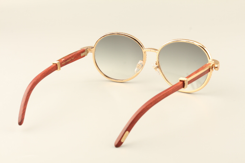 Custom Carti Aviator Buffs – Black Tint Lens | Wood Arms with Gold/Silver Frame & Full Crystal Detailing