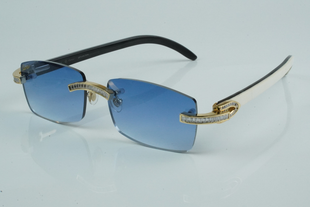 White Baguette Moissanite Diamond Carti White and Black Buffs (Blue Tint)