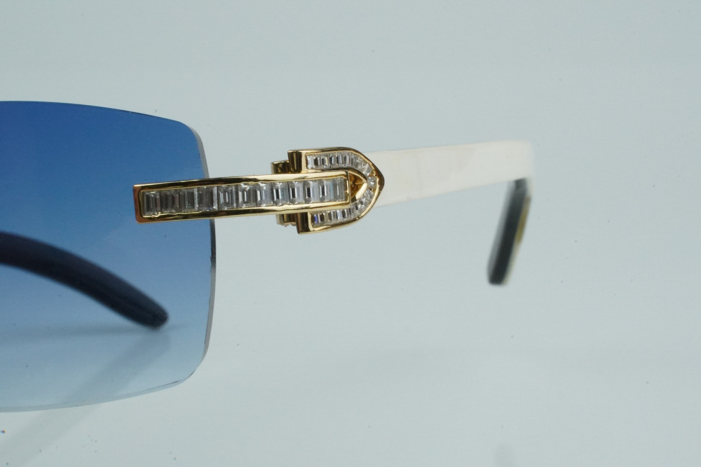 White Baguette Moissanite Diamond Carti White and Black Buffs (Blue Tint)