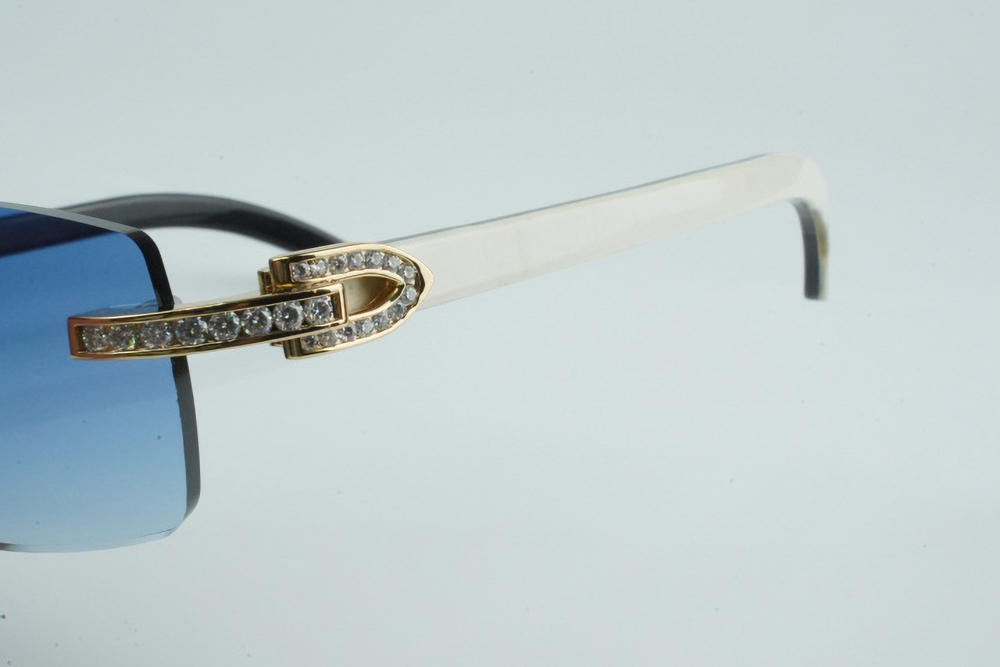 White Round Moissanite Diamond Carti White and Black Buffs (Blue Tint)