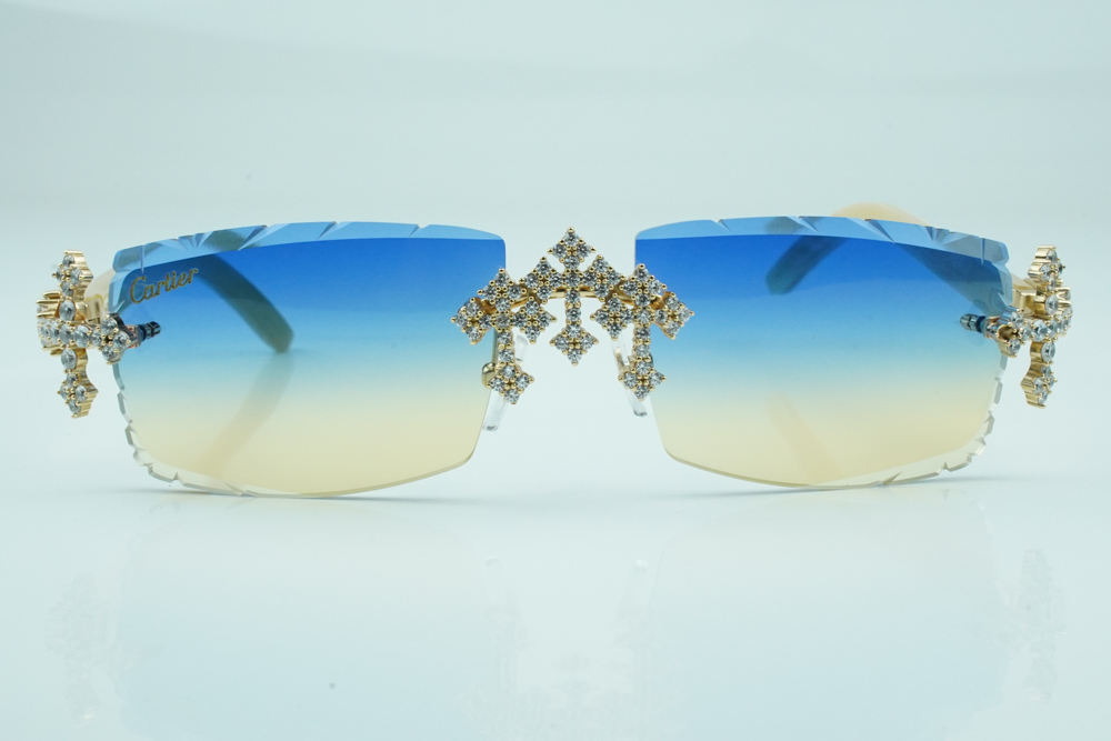 Diamond Tripple Cross Carti All White Buffs (Blue and Tan Tint)