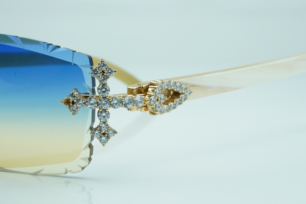 Diamond Tripple Cross Carti All White Buffs (Blue and Tan Tint)