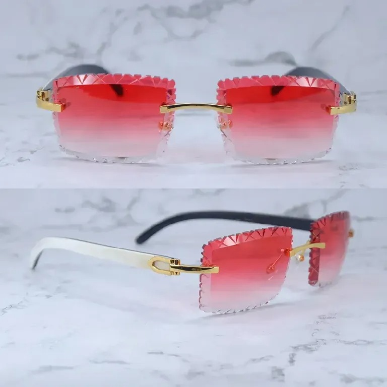 Shark Cut Carti White and Black Marble Buffs with White Moissanite Diamonds (DETROIT Red Tint)