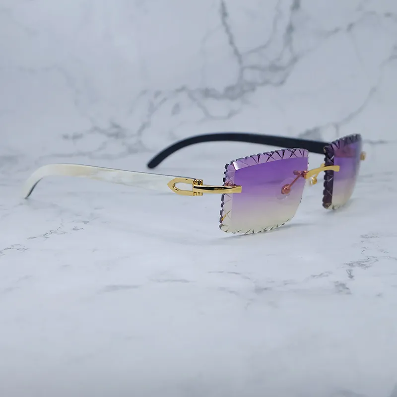 Shark Cut Carti White and Black Marble Buffs with White Moissanite Diamonds (Purple and Tan Tint)