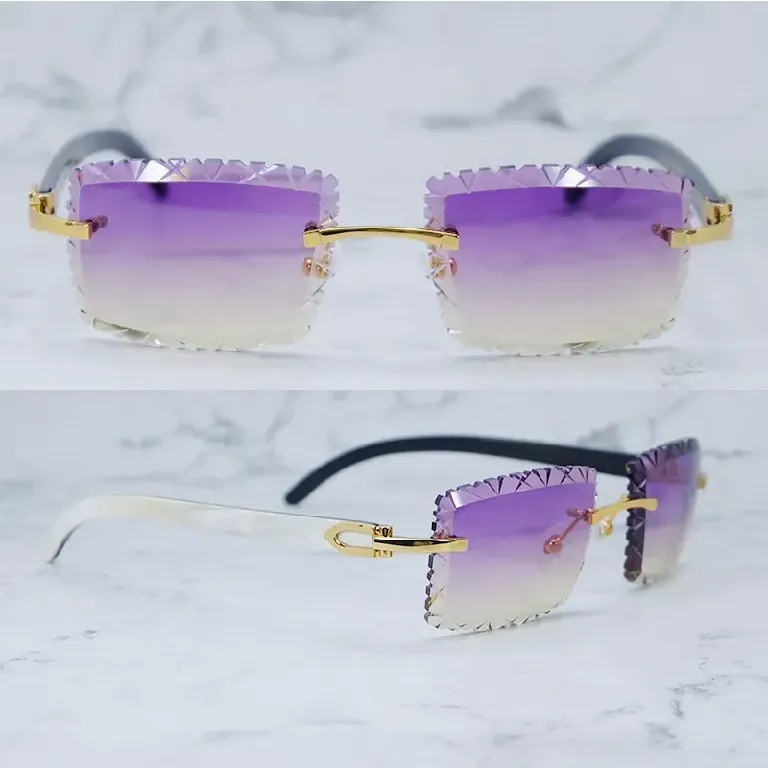Shark Cut Carti White and Black Marble Buffs with White Moissanite Diamonds (Purple and Tan Tint)