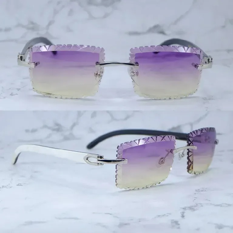 Shark Cut Carti White and Black Marble Buffs with White Moissanite Diamonds (Purple and Tan Tint)