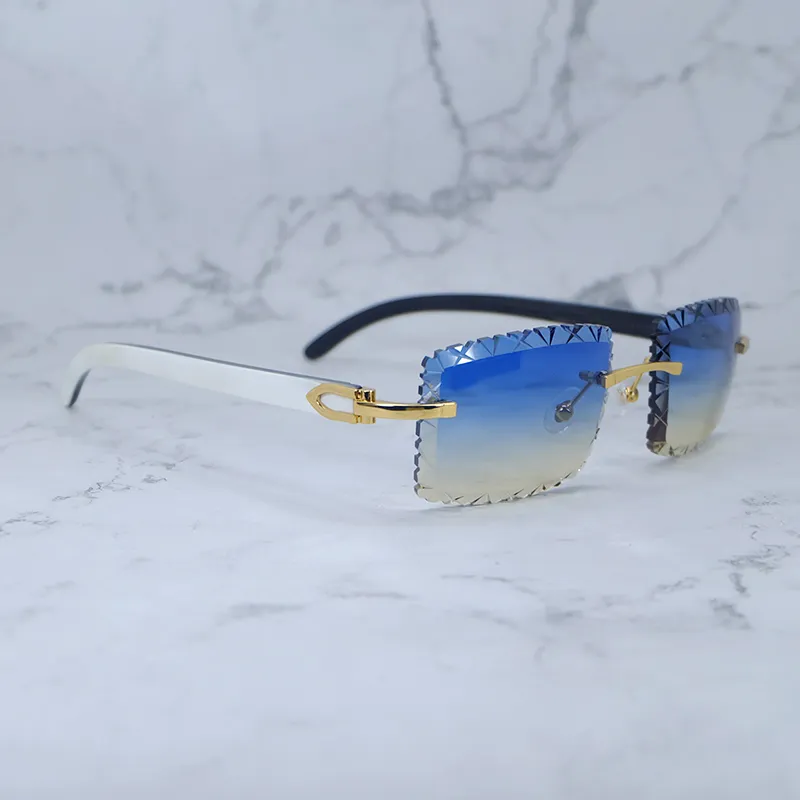 Shark Cut Carti White and Black Marble Buffs with White Moissanite Diamonds (Blue and Tan Tint)