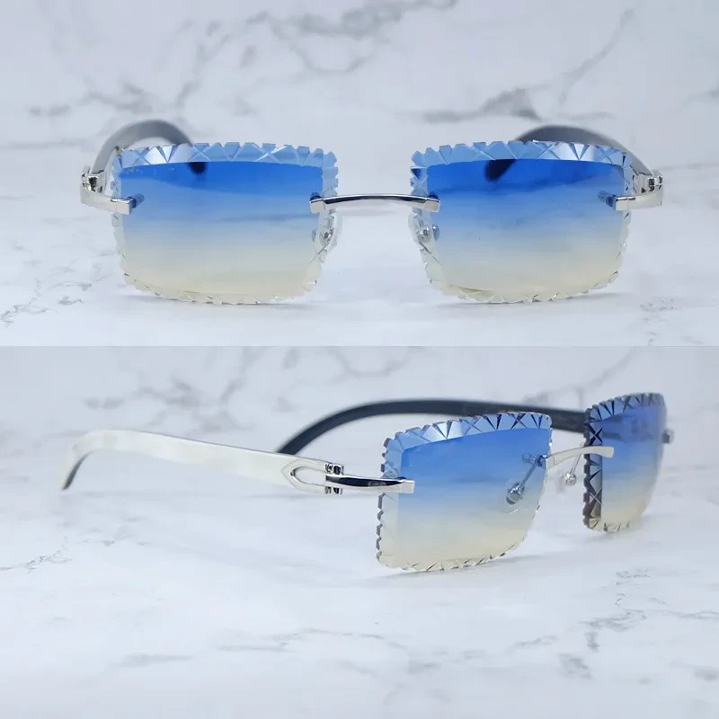 Shark Cut Carti White and Black Marble Buffs with White Moissanite Diamonds (Blue and Tan Tint)