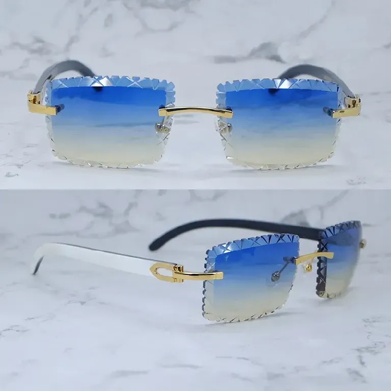 Shark Cut Carti White and Black Marble Buffs with White Moissanite Diamonds (Blue and Tan Tint)