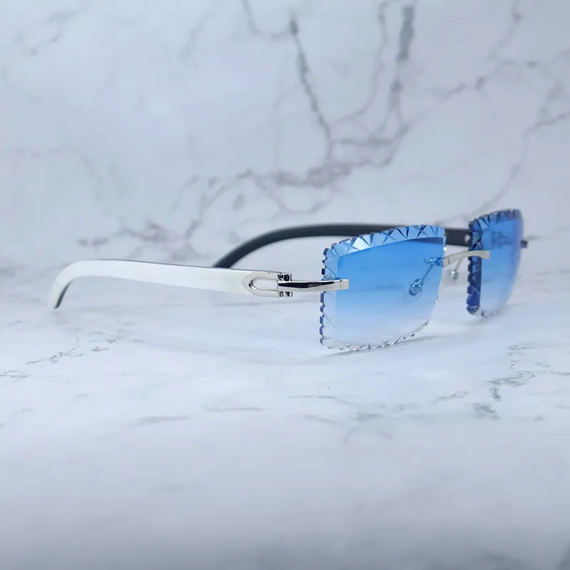 Shark Cut Carti White and Black Marble Buffs with White Moissanite Diamonds (Blue Tint)
