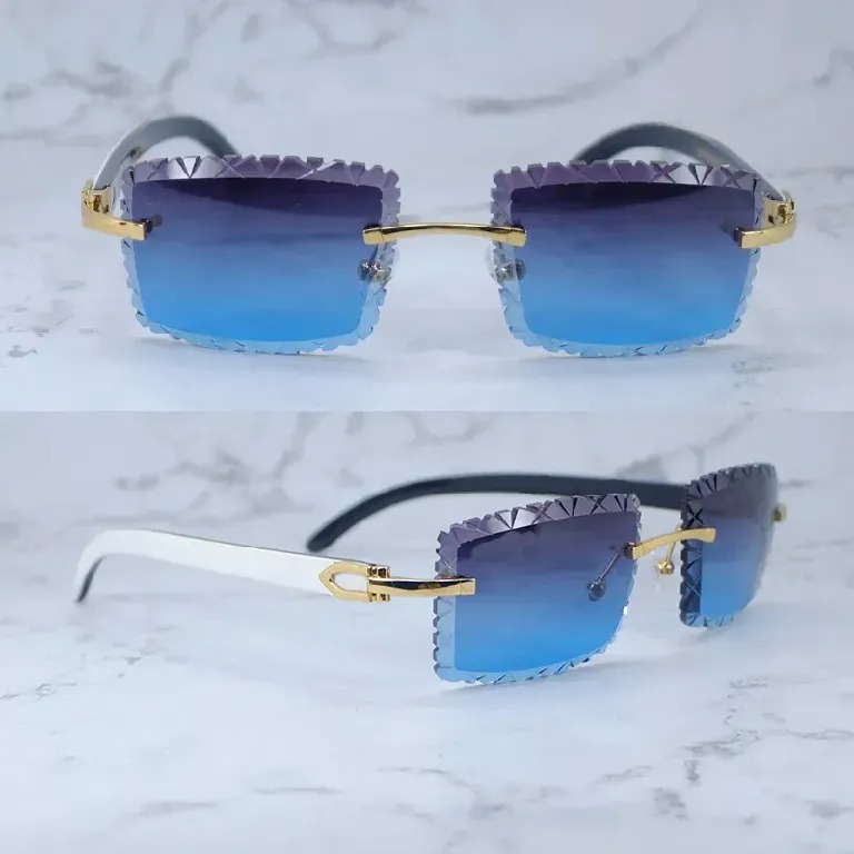 Shark Cut Carti White and Black Marble Buffs with White Moissanite Diamonds (Dark Blue Tint)