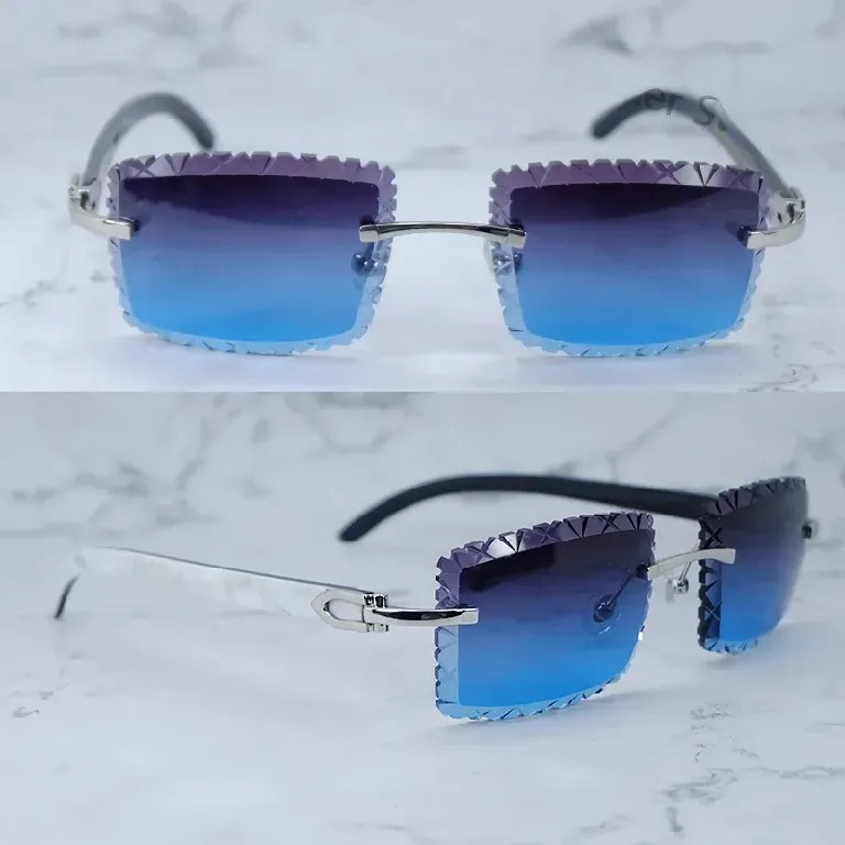 Shark Cut Carti White and Black Marble Buffs with White Moissanite Diamonds (Dark Blue Tint)