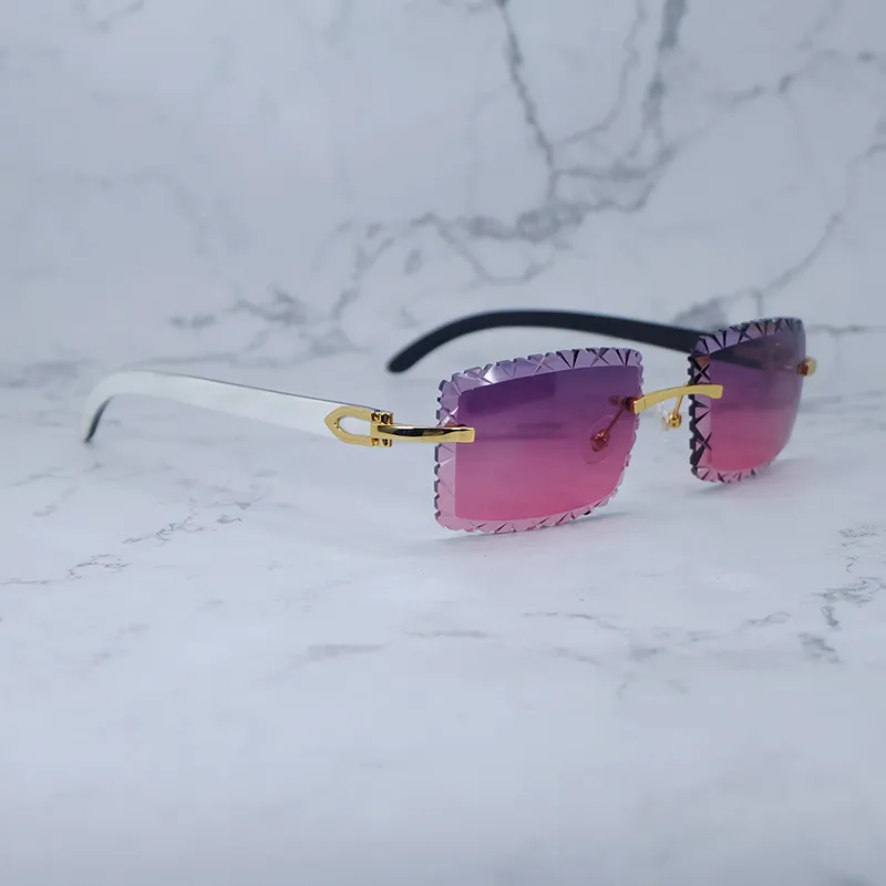 Shark Cut Carti White and Black Marble Buffs with White Moissanite Diamonds (Purple and Red Tint)