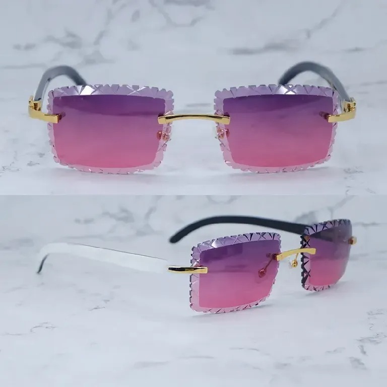 Shark Cut Carti White and Black Marble Buffs with White Moissanite Diamonds (Purple and Red Tint)