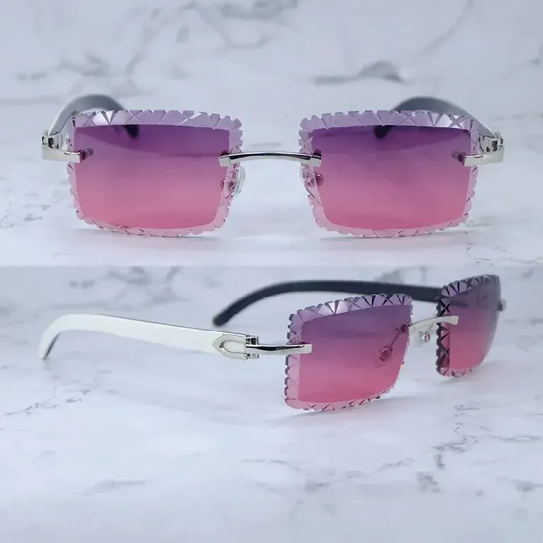 Shark Cut Carti White and Black Marble Buffs with White Moissanite Diamonds (Purple and Red Tint)