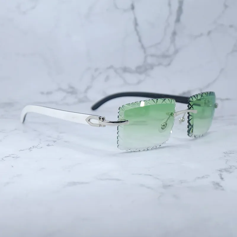 Shark Cut Carti White and Black Marble Buffs with White Moissanite Diamonds (Green Tint)