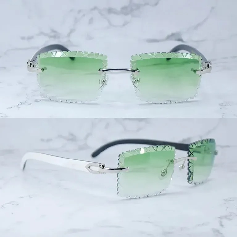 Shark Cut Carti White and Black Marble Buffs with White Moissanite Diamonds (Green Tint)