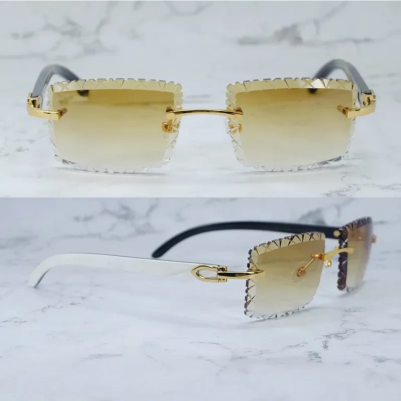 Shark Cut Carti White and Black Marble Buffs with White Moissanite Diamonds (Brown Tint)