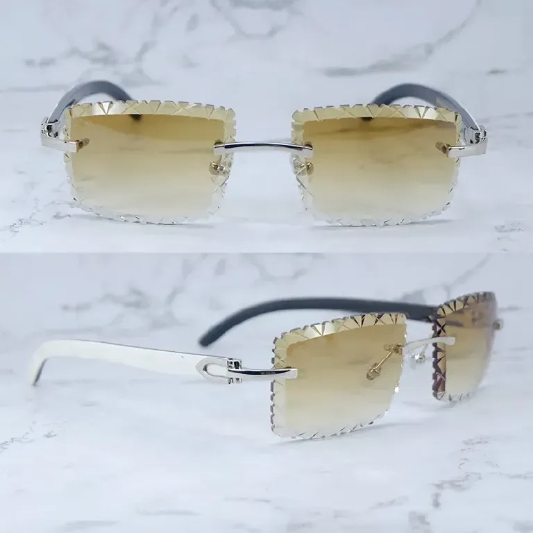 Shark Cut Carti White and Black Marble Buffs with White Moissanite Diamonds (Brown Tint)