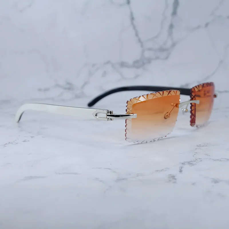Shark Cut Carti White and Black Marble Buffs with White Moissanite Diamonds (Orange Tint)