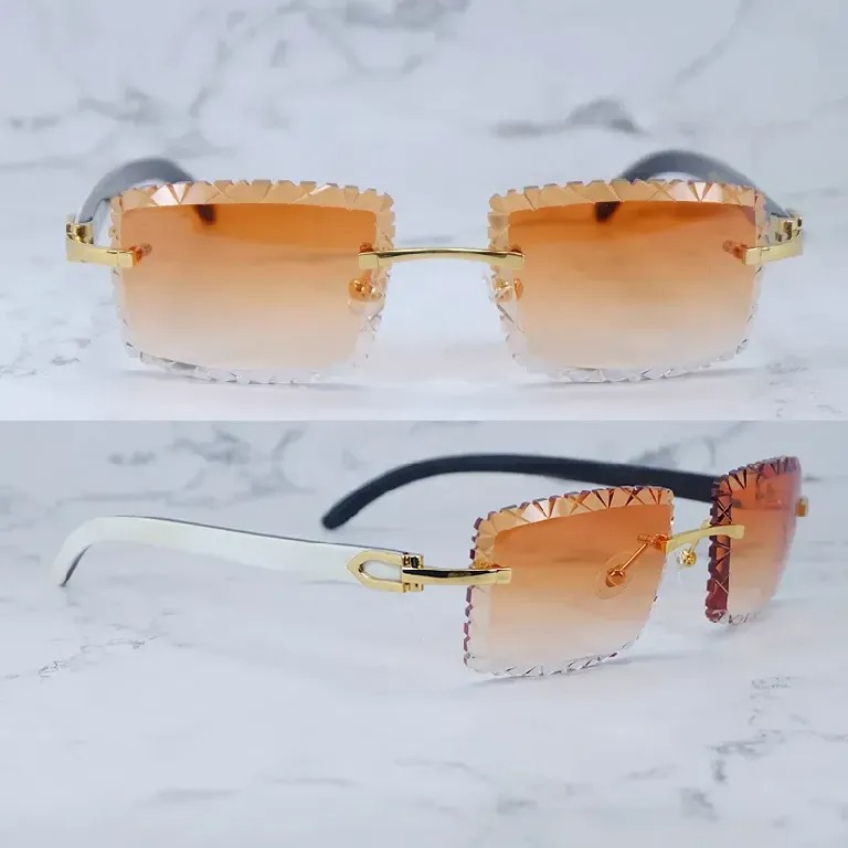 Shark Cut Carti White and Black Marble Buffs with White Moissanite Diamonds (Orange Tint)