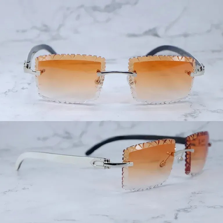 Shark Cut Carti White and Black Marble Buffs with White Moissanite Diamonds (Orange Tint)