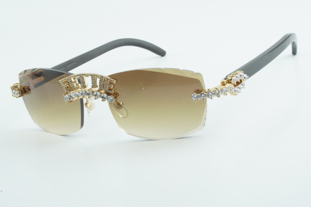 Custom Carti Buffs – Diamond Cut Brown Tint | Marbled Black Horn with Custom Letter Design