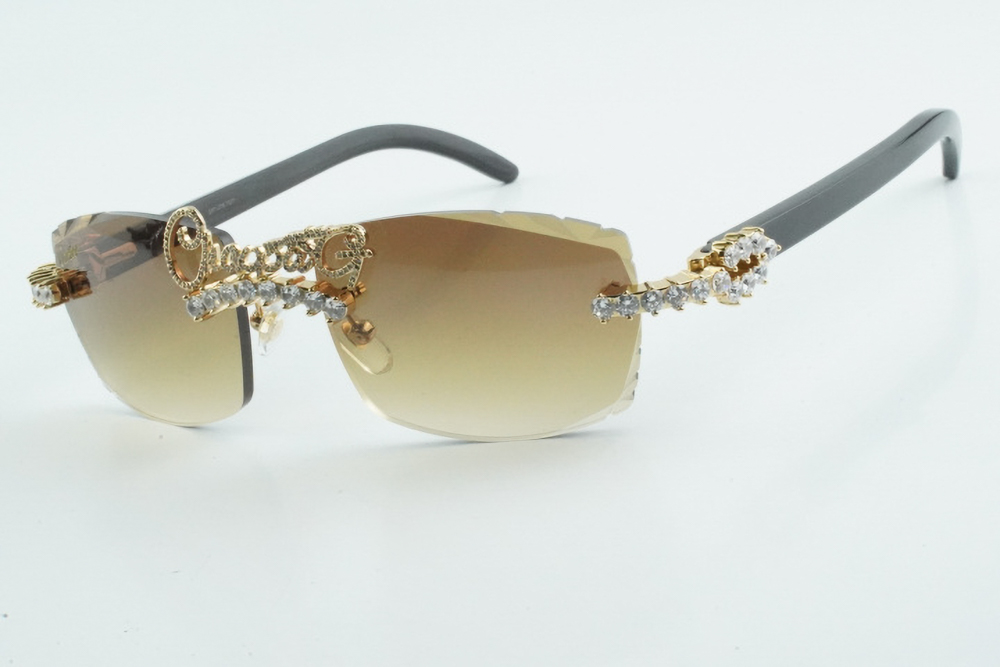 Custom Carti Buffs – Diamond Cut Brown Tint | Marbled Black Horn with Custom Letter Design