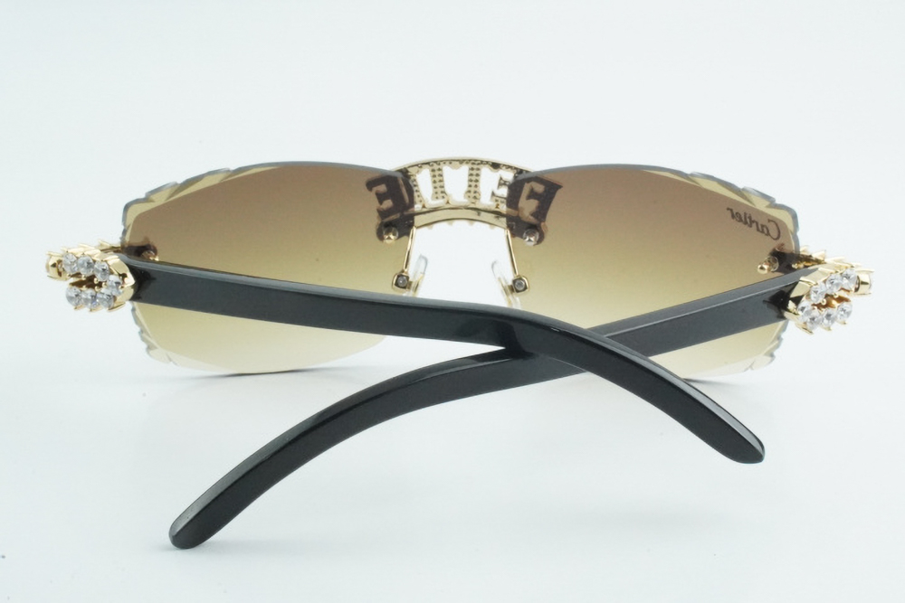 Custom Carti Buffs – Diamond Cut Brown Tint | Marbled Black Horn with Custom Letter Design
