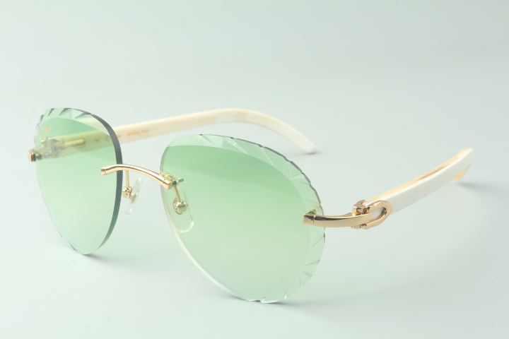 Aviator Carti All White Buffs (Diamond Cut/ Green Tint)