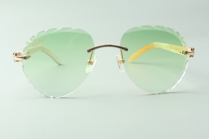 Aviator Carti All White Buffs (Diamond Cut/ Green Tint)