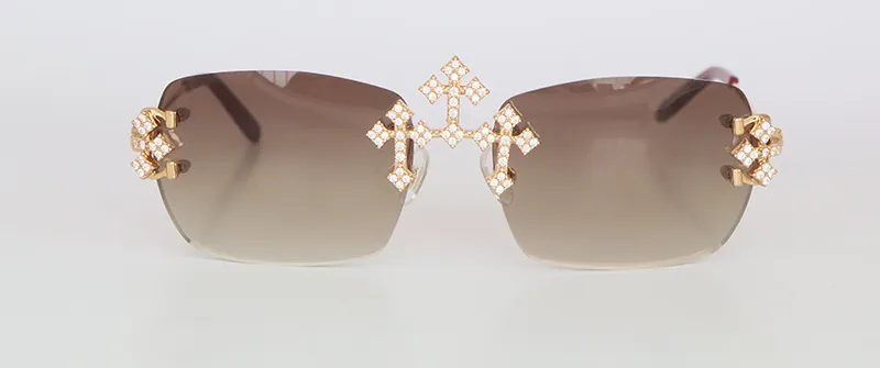 White Moissanite Diamond Triple Cross Carti Big C (Diamond Cut/ Brown Tint)