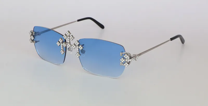 White Moissanite Diamond Triple Cross Carti Big C (Diamond Cut/ Blue Tint)