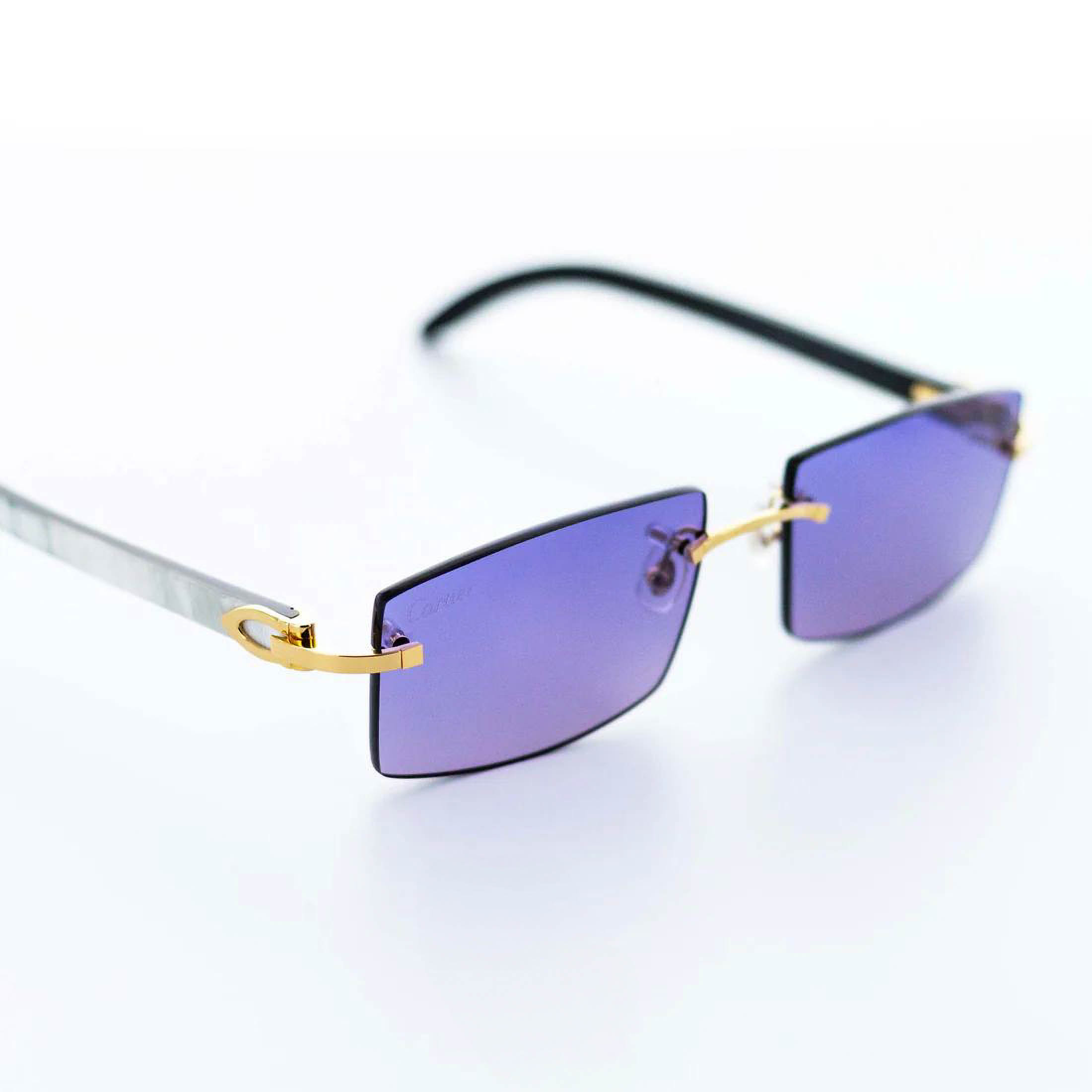 Authentic Cartier White Buffalo Horn Sunglasses CT0046O-001 • Gold/Platinum Hardware Options • Smoke Purple or Diamond Cut Lenses • Genuine Cartier with Certificate