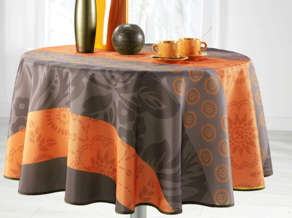 Nappe ronde anti tâche  Feuilles & marguerites Orange Taille 1m60
