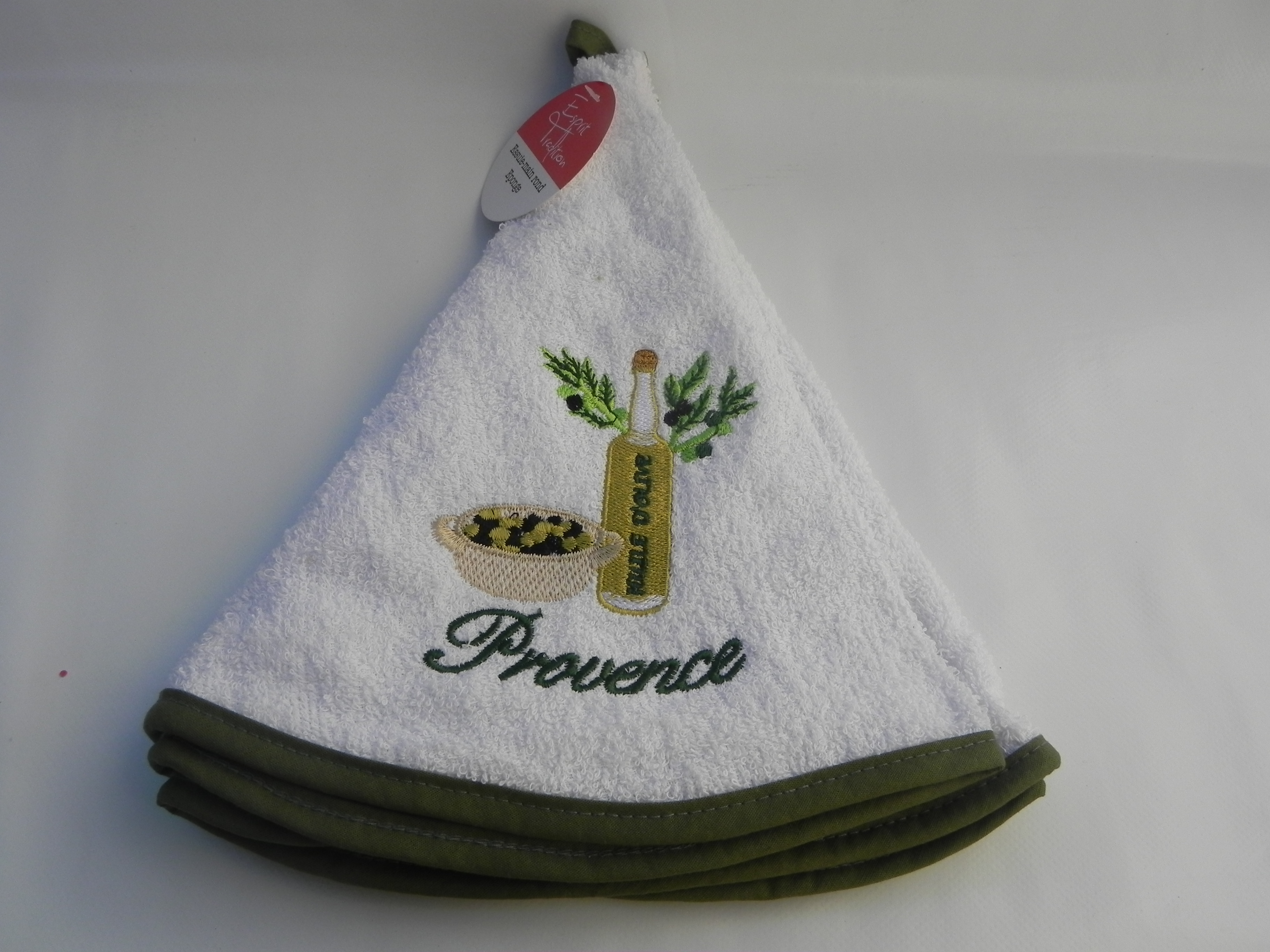 Torchons Rond Eponge Motif Bouteille Olive Blanc