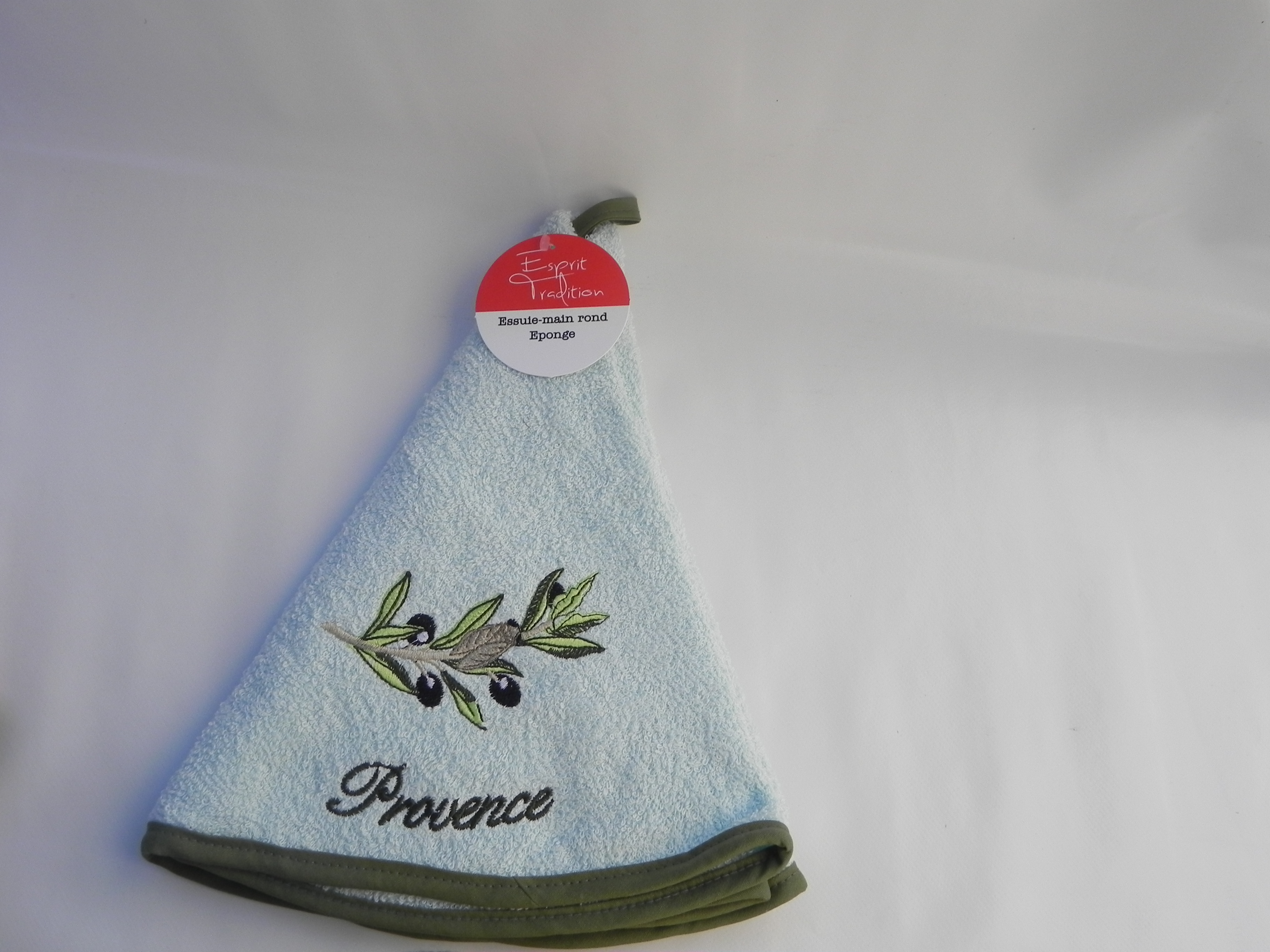 Essuie Mains Eponge Rond Motif Olive Bleu