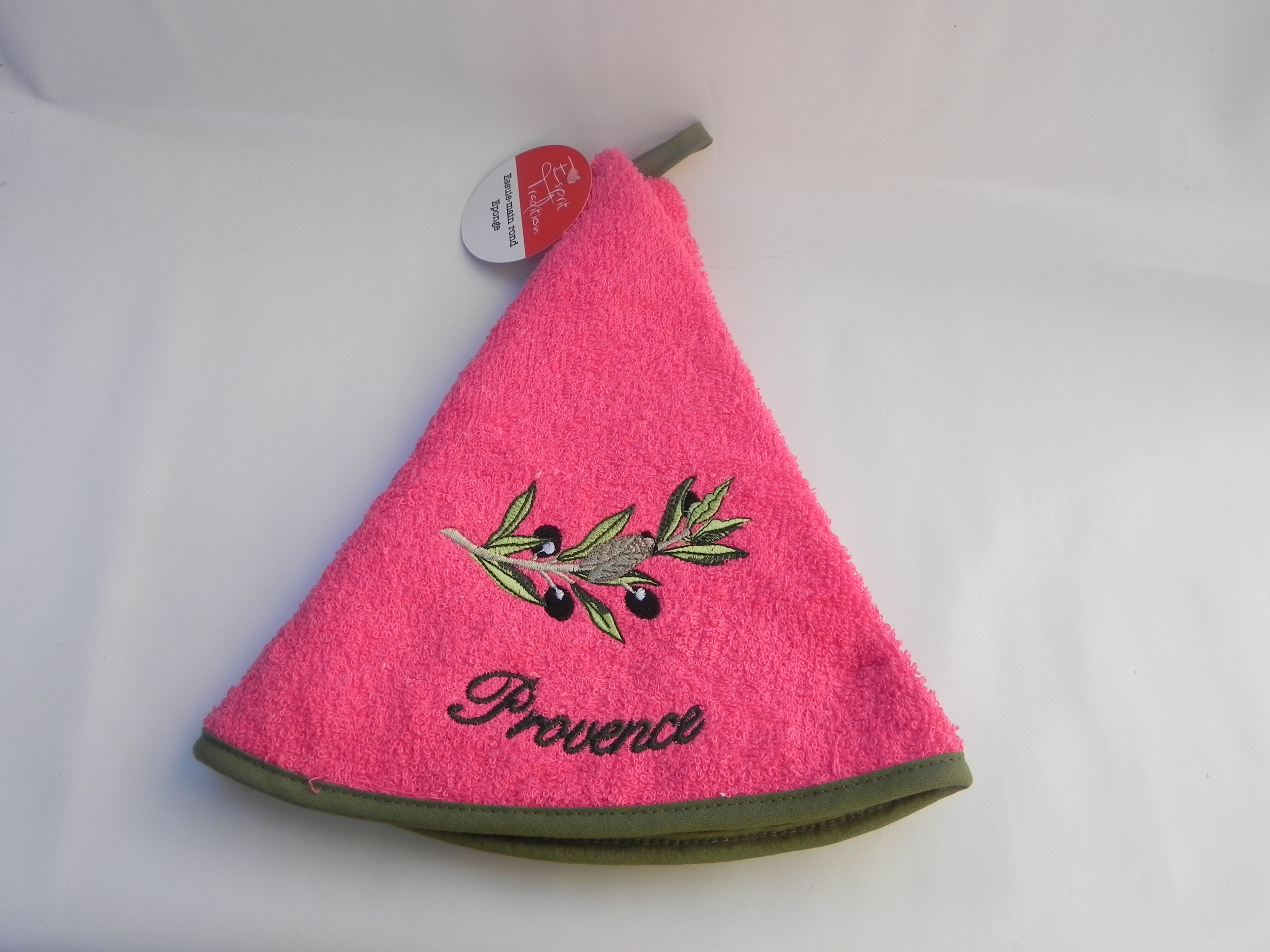 Essuie Mains Rond Motif Olive Cigale Sur Fond Rose Diamètre 60 CM