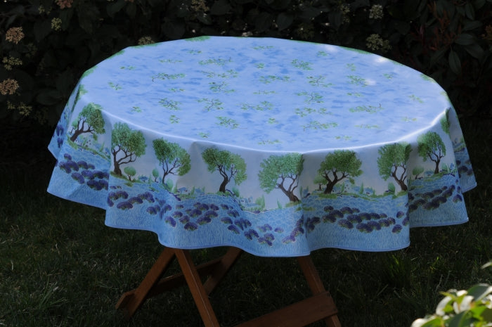 Nappe toile cireè ronde motif Lavande  Olivier Bleu   160 CM