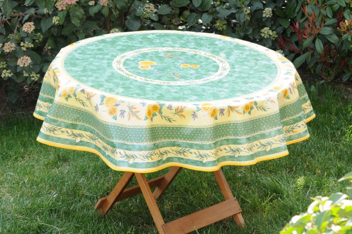 Nappe toile cireè ronde motif tournesol vert 160 CM