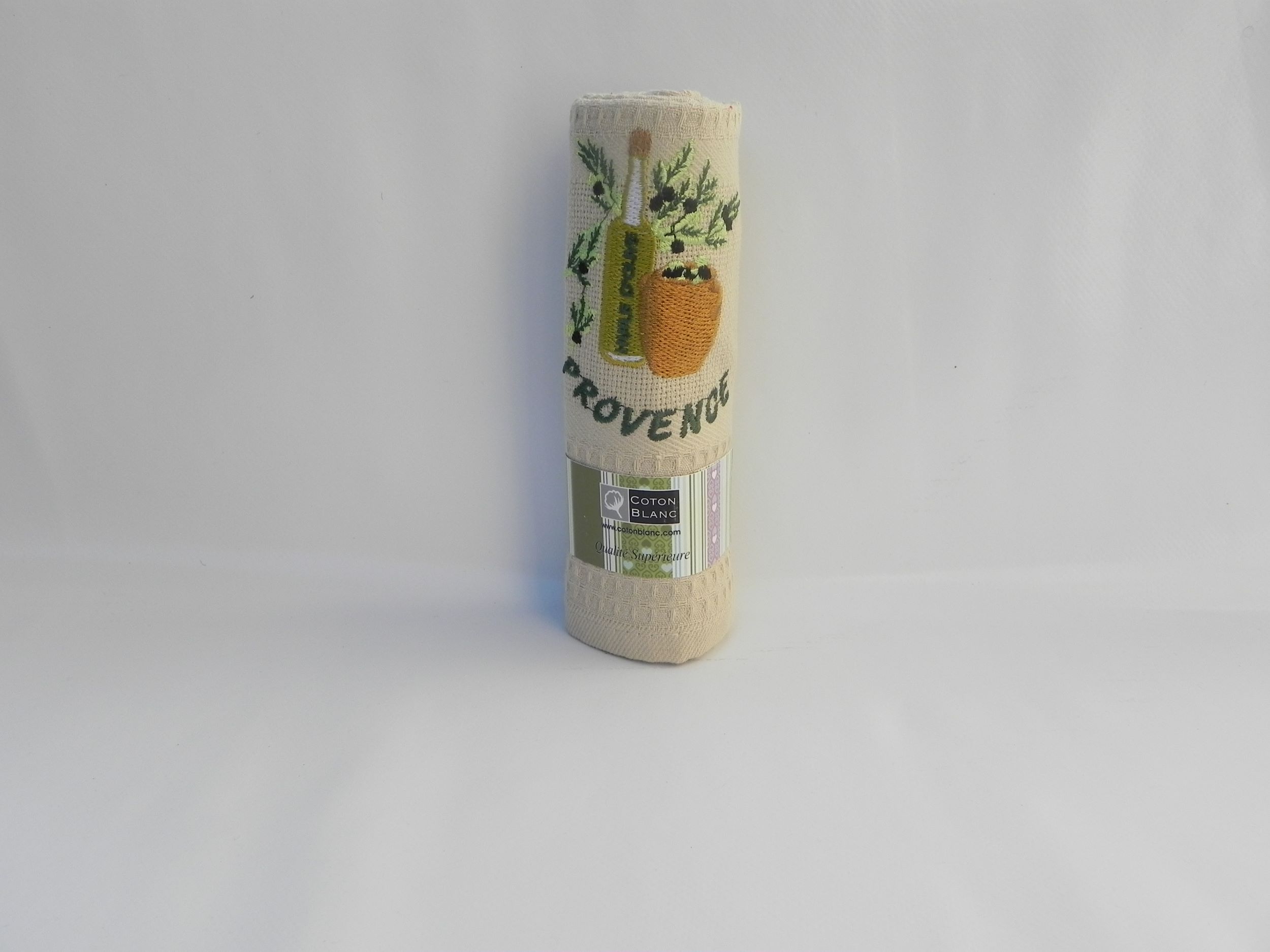 Torchon Nid D'abeille Motif Bouteille Olive Gris  Taille 50x70