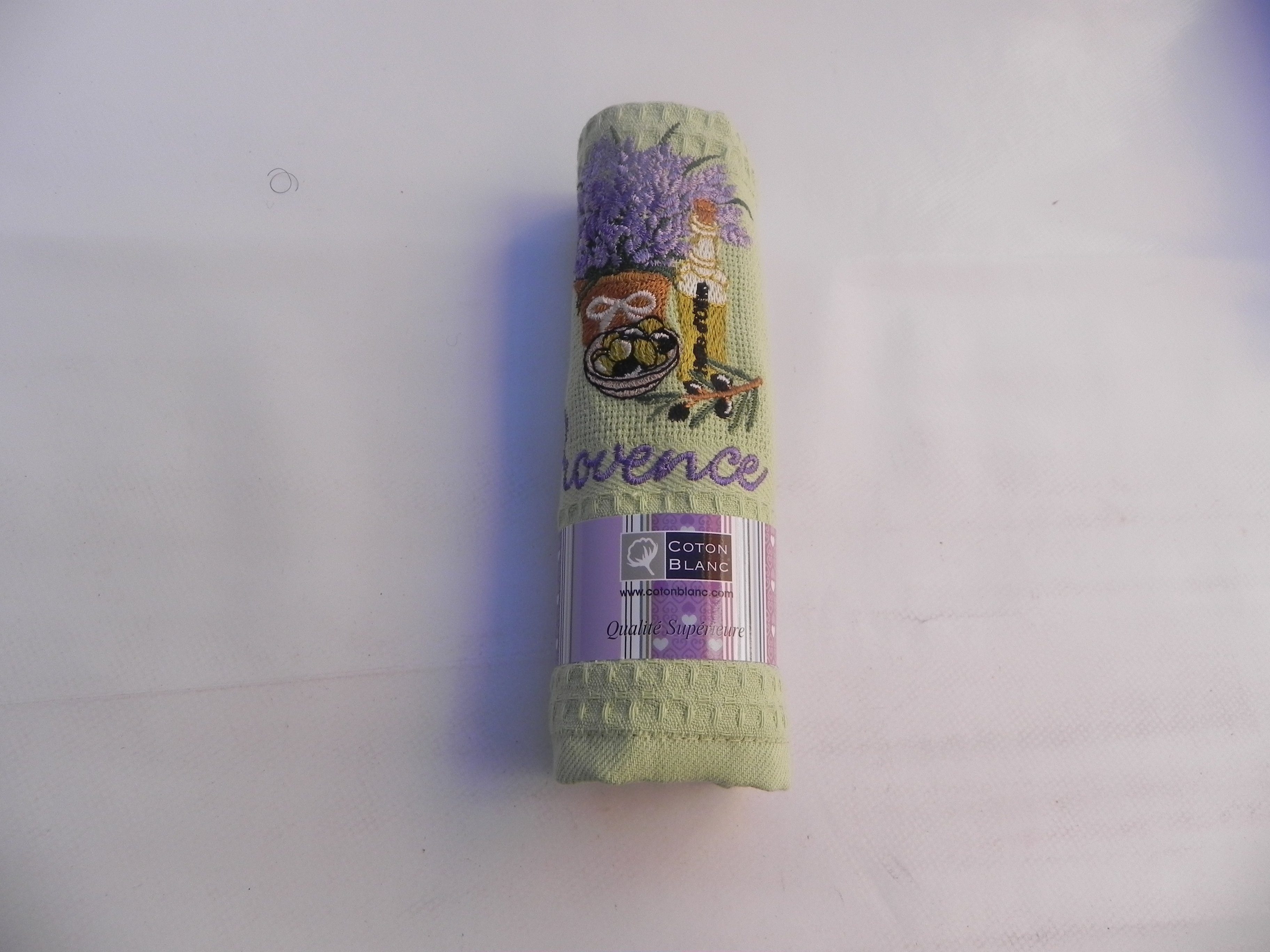 Torchons Nid D'abeille Au Motif Pot Olive Lavende Taille 50x70