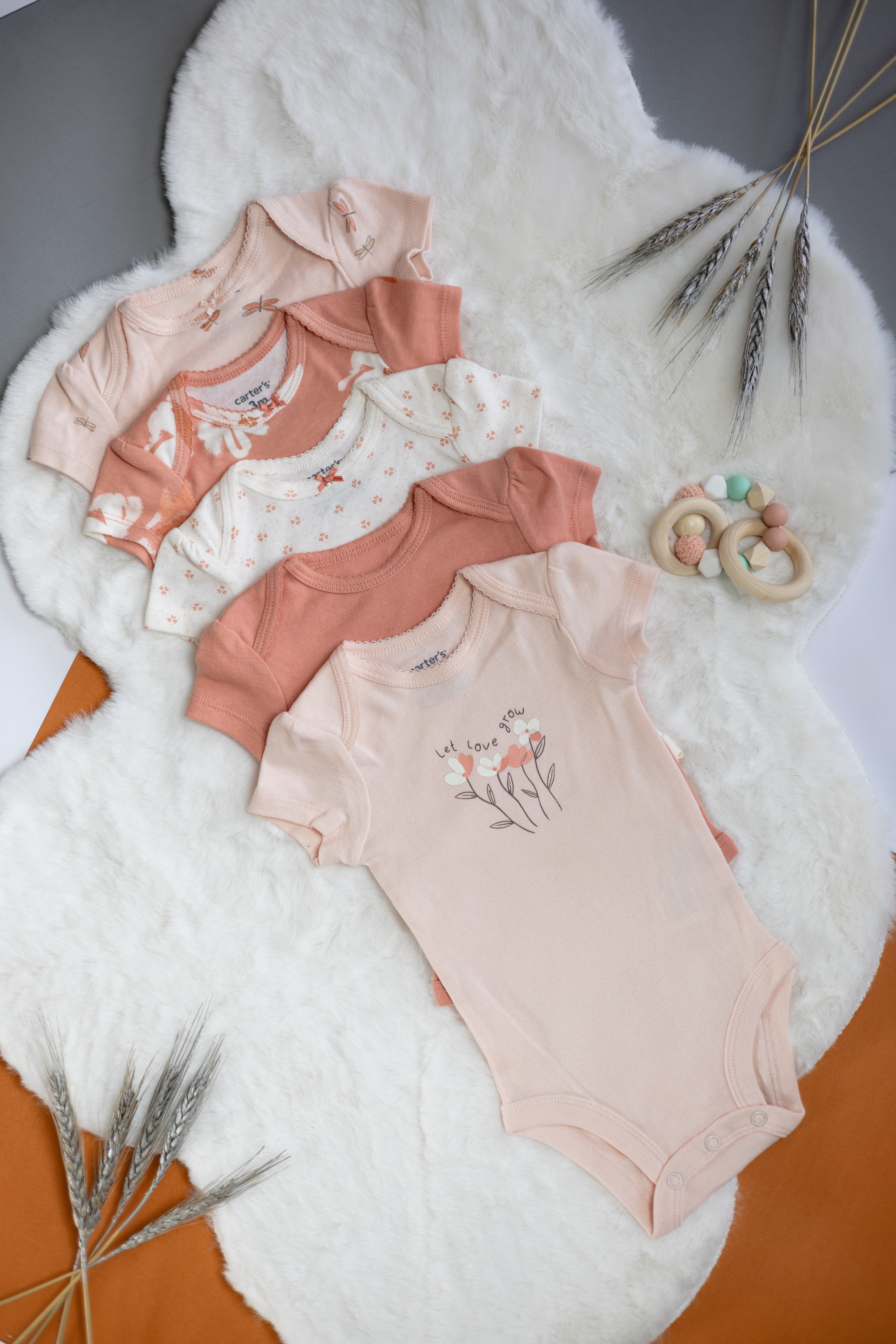 Set de 5 Bodysuits Rosa de Manga Corta