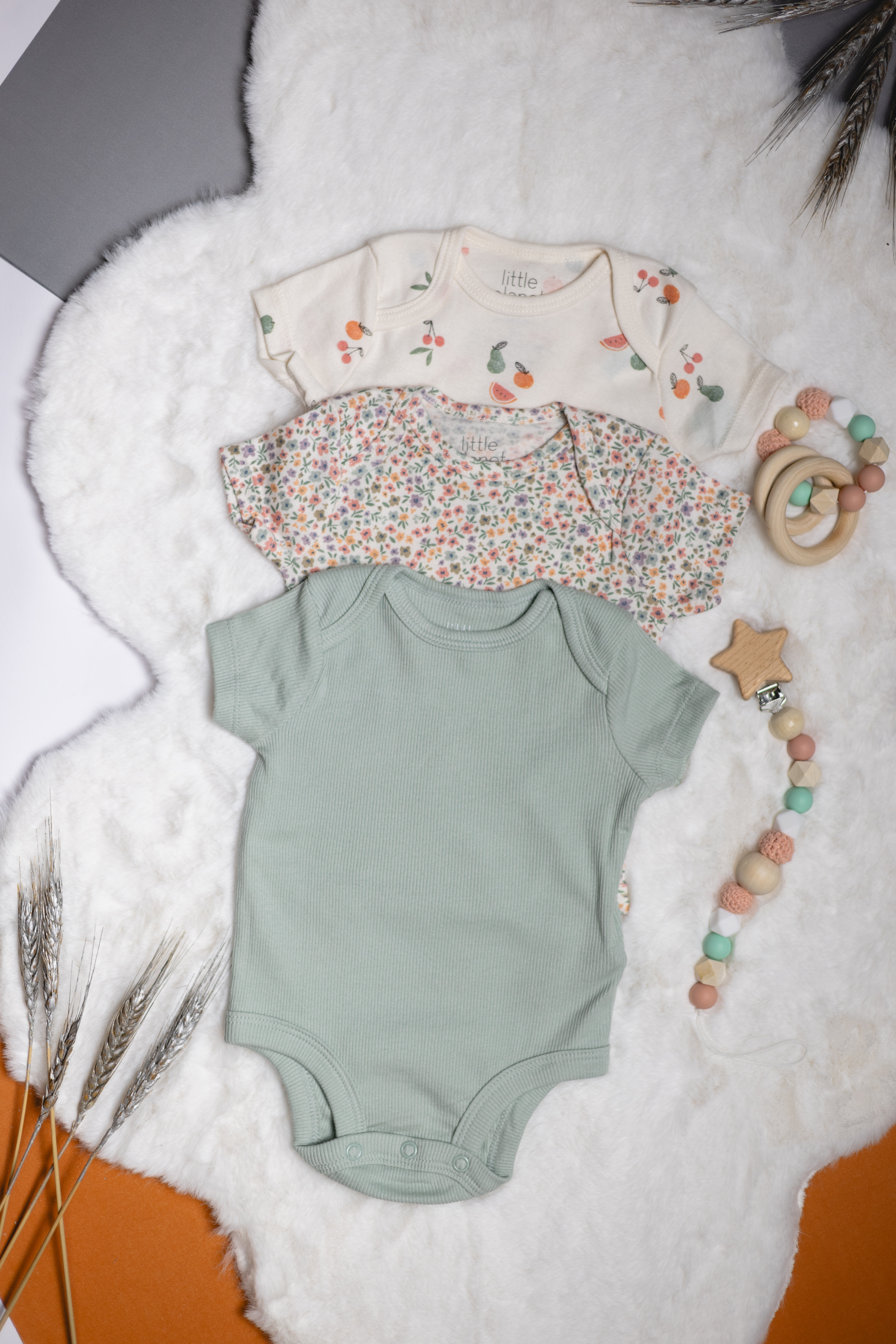 Set de 3 Bodysuits de Algodón Orgánico Acanalado