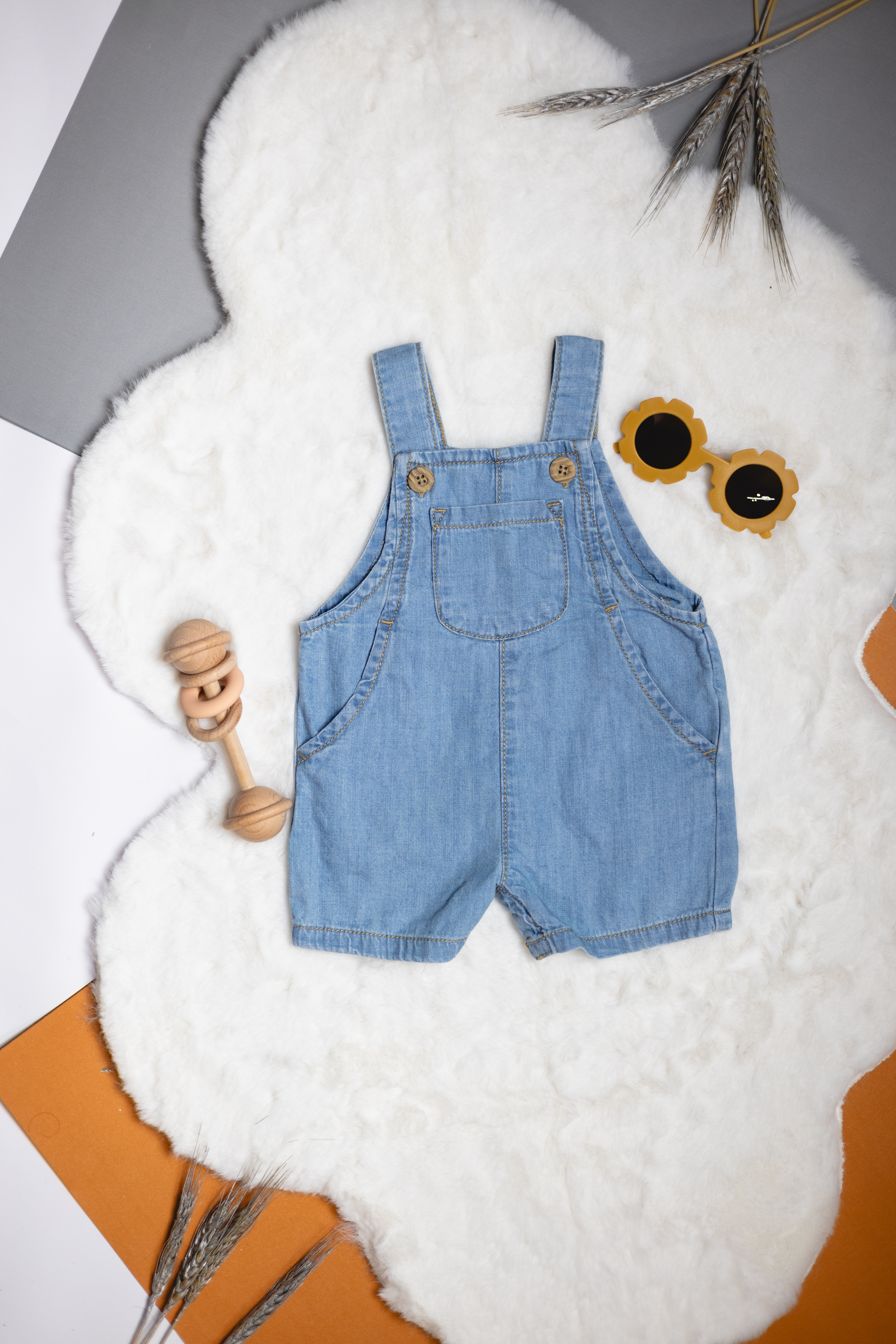 Jardinerita Corta de Algodón Orgánico - Chambray