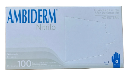 Guantes de Nitrilo AMBIDERM - Talla G, Texturizados, Sin Polvo, Caja x100 Unidades.