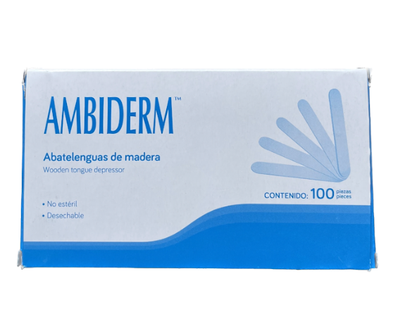 Abatelenguas de Madera AMBIDERM - Caja x100 Unidades, No Estériles, Desechables.