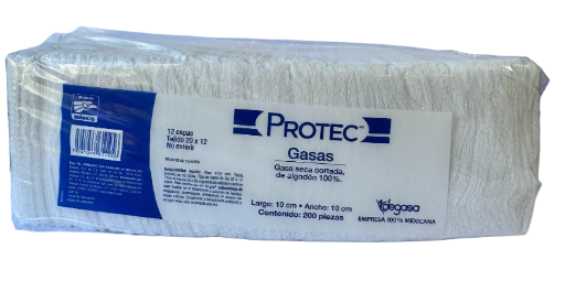 Gasa Seca PROTEC No esteril - 10x10cm. 100% Algodón. Paquete x200 Piezas.